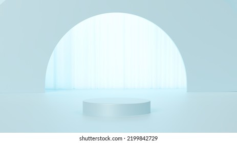 Light, Pastel, Baby Blue 3D Rendering Simple, Minimal Background For Product Display Podium, Stand For Presentation Geometric Backdrop Mock Up Template Wallpaper For Beauty Cosmetic. 3D Illustration