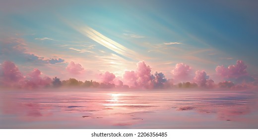 Light pink clouds in sunset blue sky