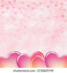 Light pink and white gradient backdrop with soft blurred hearts and glossy hearts, offering ample copy space for text or product placement. Romantic background perfect for Valentine's Day or other love-themed events