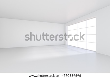 Light scattered light falling from the window into the white room. 3D rendering.