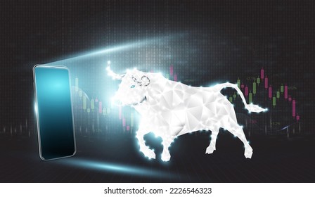 The light scattered from the screen of the 3d mobile phone reflected on the bull in front.