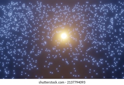 Light shining in the middle of blue light, 3D rendering