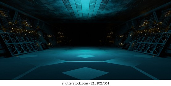 Light Show Room Studio Blue Wide Background 3D Render