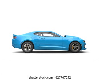 Light Sky Blue Modern Muscle Car - Side View - 3D Render