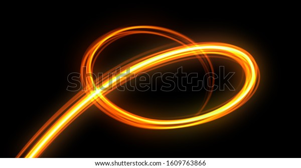 Light trail spiral, orange neon glowing wave\
swirl, energy flash spin trace effect. Abstract magic glow spiral\
line swirl trace, optical fiber and bright light path in speed\
motion on black\
background