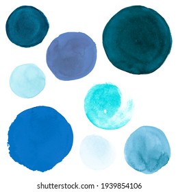 Light Watercolor Circle. Abstract Grunge Blots on Paper. Indigo Art Drops Background. Hand Paint Watercolor Circle. Blue Graphic Stains Design. Pastel Shapes. Teal Watercolor Circle.