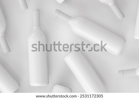 Light wine bottles on a light surface. Illustration on the theme of alcoholic beverages. 3d rendering