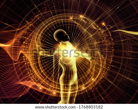 Light Within series. 3D rendering of human figure, radiating light and fractal elements on the subject of inner energy, astral dimension and spirituality.