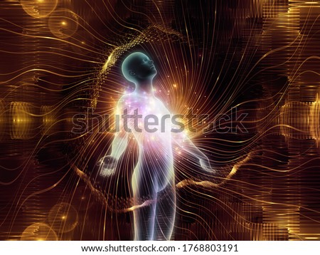 Light Within series. 3D rendering of human figure, radiating light and fractal elements on the subject of inner energy, astral dimension and spirituality.