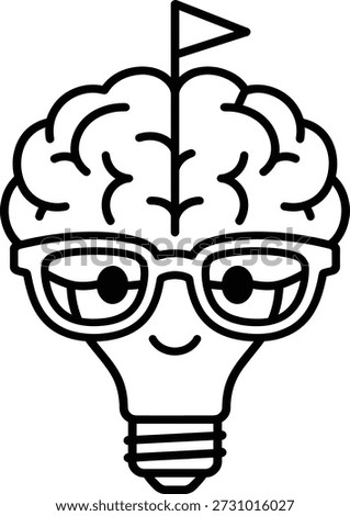 Lightbulb containing brain as idea of clever thinking with intellectual power. Lamp featuring eyeglasses representing human mind, educational concept, creative inspiration, innovation