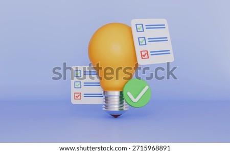 Lightbulb document checkmark sign for new invention planning approved concept