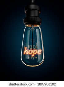 Lightbulb hope word. Isolated object. 3d render