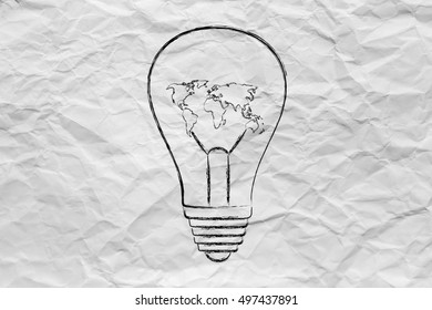 lightbulb with map of the world instead of filament