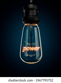 Lightbulb power word. Isolated object. 3d render