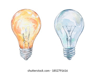 Lightbulb Watercolor Art Isolated On White