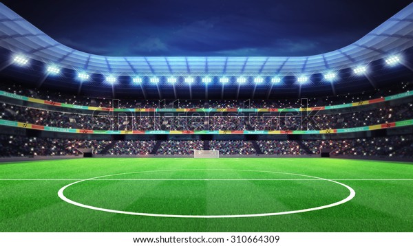 スタンドスポーツの試合の背景に照らされたサッカースタジアムとファン 私のデザインのデジタルイラスト のイラスト素材