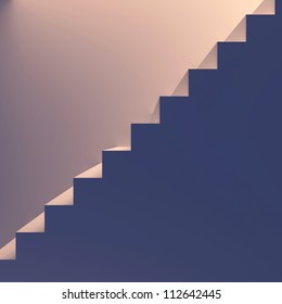 Lighted staircase. End-view. Conception of success or religion. 3d render illustration