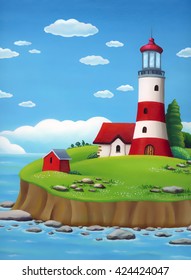 Lighthouse Vector Illustration Hand Drawn Painted Stock Vector (Royalty ...