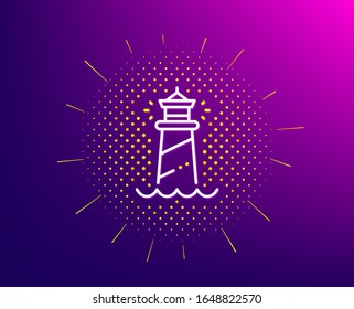 Lighthouse line icon. Halftone pattern. Searchlight tower sign. Beacon symbol. Gradient background. Lighthouse line icon. Yellow halftone pattern.
