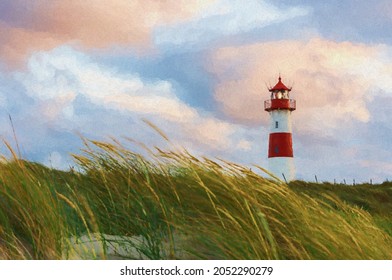 Lighthouse List-Ost On The Island Sylt. Digital Painting