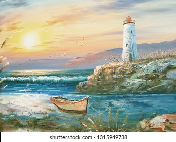 Lighthouse Oil Painting On A Canvas