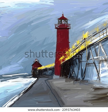 lighthouse painting post-impersonalist style nature painting