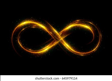 Lighting 3d Infinity Symbol. Beautiful Glowing Signs.
Sparkling Rings. Swirl Icon On Black Background.
Luminous Trail Effect. Colorful Isolated Sparkling Loop.