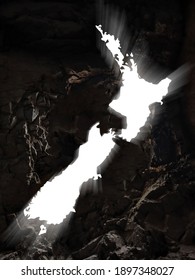 Lightning cave window forming NEW ZEALAND map 3D illustration