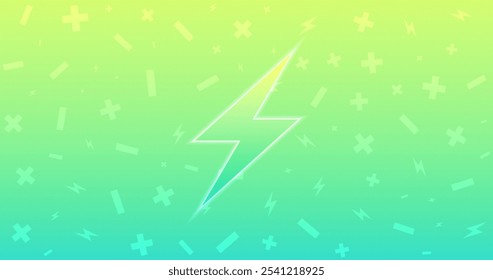 Lightning green gradient background. Battery, positive end and negative end symbol.