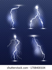 Lightning realistic. Energy glow special weather storm effects power electricity strike 3d symbols