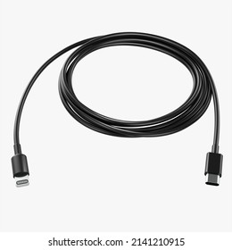 Lightning to USB C cable black 3D rendering isolated on white background