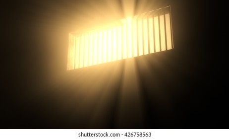 Lightrays Shine Through Rails In Demolished Solitary Confinement Prison Cell 3D Illustration