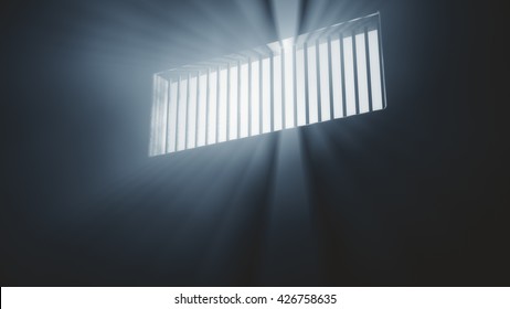 Lightrays Shine Through Rails In Demolished Solitary Confinement Prison Cell 3D Illustration