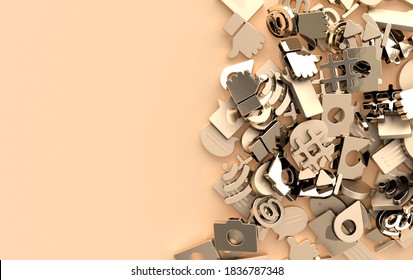 Like, chat, comment bubble, camera, hashtag, Wi Fi wireless network symbol, at, play icons. Social media, apps symbols 3d rendering