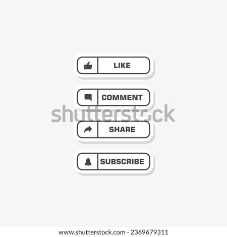 Like, comment, share, and subscribe button sticker isolated on gray background