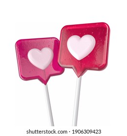 Like heart icon on a red pin lollipop. Valentine's day minimal concept. Flat lay. isolated background. 3d render - Powered by Shutterstock