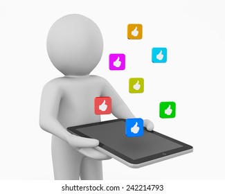 like icon and man 3d render facebook, twitter ,social media