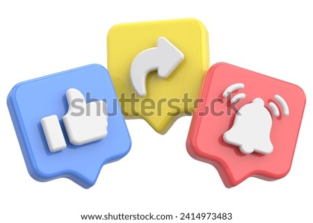 Like share subscribe icon. 3D illustration.