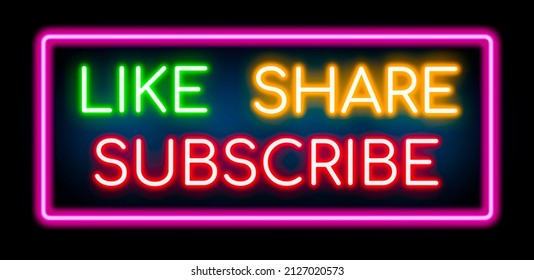 Like, Share, Subscribe Neon Banner.	