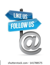 Like Us And Follow Us Online Sign Illustration Design Over White