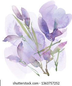 Lilac Flower Boquet. Floral Illustration. Botanic Atrwork. Violet Flowers