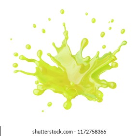 Lime Or Grape Juice Splash Isolated On White Background. Healthy Food And Balanced Diet Concept. Liquid Template Design Element. 3D Illustration