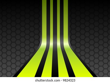 Lime Green Stripes On Gray Mesh Honeycomb Background