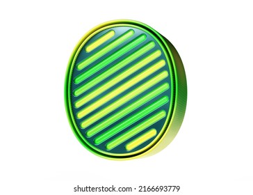 Lime squeeze neon font 3D. Luminous and shiny designed number 0 in yellow to green gradient. High quality 3D rendering.