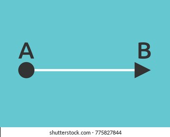 Line With Arrow Tip From A To B On Turquoise Blue Background. Solution, Problem And Simplicity Concept. Flat Design