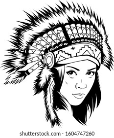 Line Art Of Beautiful Apache Girl