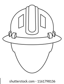 Line Art Black And White Construction Worker Avatar. Human Head In Protective Helmet. Work Safety Themed Illustration For Icon, Sticker, Patch, Label, Badge, Certificate Or Flayer Decoration