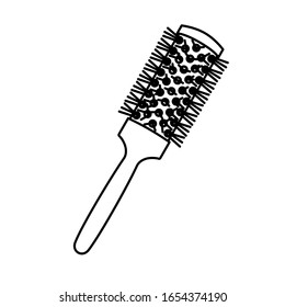 Line art black and white round comb. Everyday hair care tool. Hairdresser equipment illustration for icon, stamp, label, certificate, brochure, leaflet, poster, coupon or banner decoration - Powered by Shutterstock