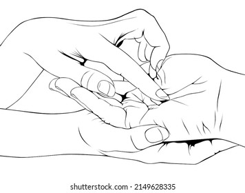 Line Art of Hand gestures and palm Palmistry , thumb print, life line, 
