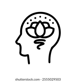 Line art illustration of a head with a lotus flower. Symbolizes mindfulness, meditation, peace, tranquility, and spirituality. Perfect for yoga, wellness, and mental health concepts - Powered by Shutterstock